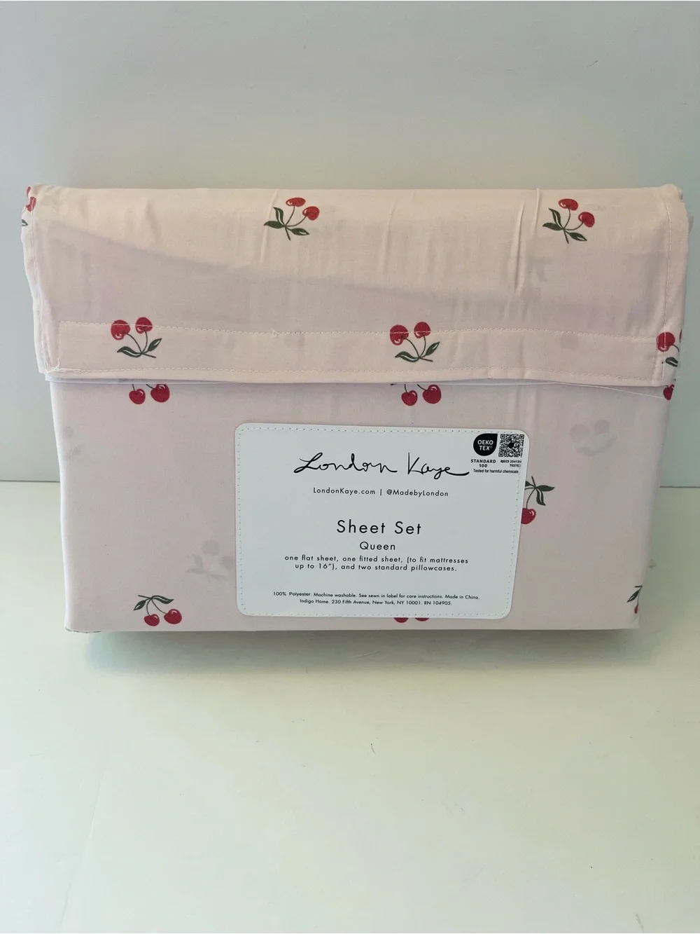 London Kaye Queen Sheet Sets Lot of 2 Petite Cherries & Cafe Espresso Martini
